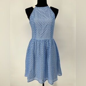 AQUA BLUE AND WHITE DRESS‎ LINED WITH BACK ZIPPER